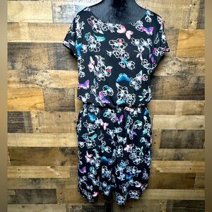 Apt. 9 Women's Black White Floral Butterfly Dress Large L AB 623